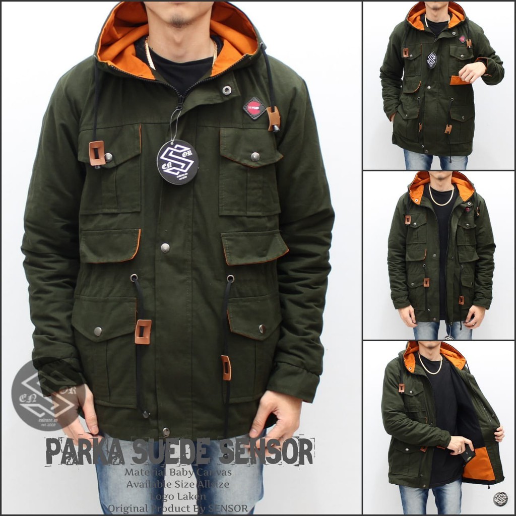 TERMURAH !! PARKA SUEDE SENSOR / JAKET PARKA / JAKET PARKA PRIA HIJAU ARMY