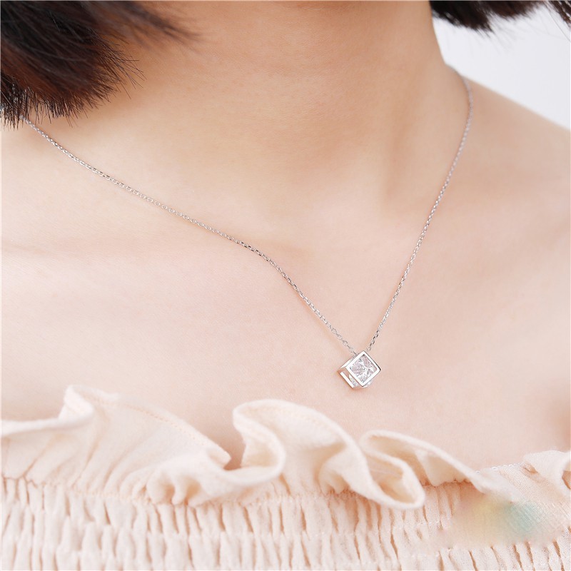 Kalung Kubus Kotak Mode Korea dengan Crystal Stone Zircon Pendant