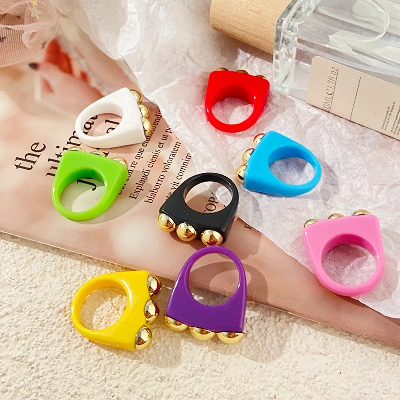 Korean Colorful Resin Ring Personalized Geometric Finger Rings Women Jewelry Accessories