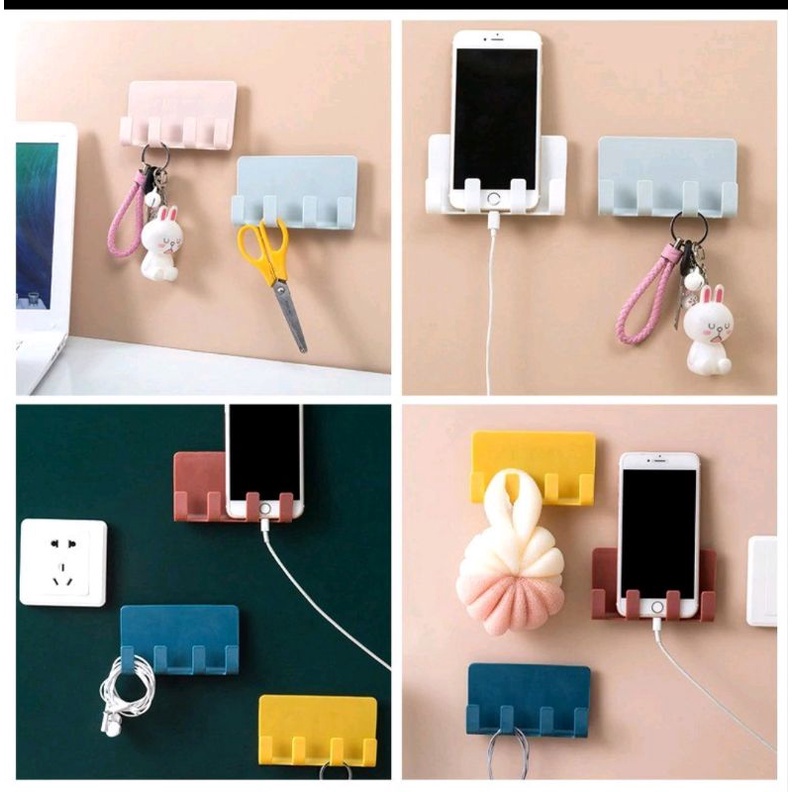 Rak Charger Holder Tempel Dinding 4 Pengait  Rak Remote Dinding Wall Phone Holder 4 Kait