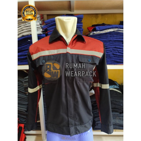 Baju Kerja/ Wearpack Proyek/ Kemeja Lapangan Atasan Navy Merah Maroon