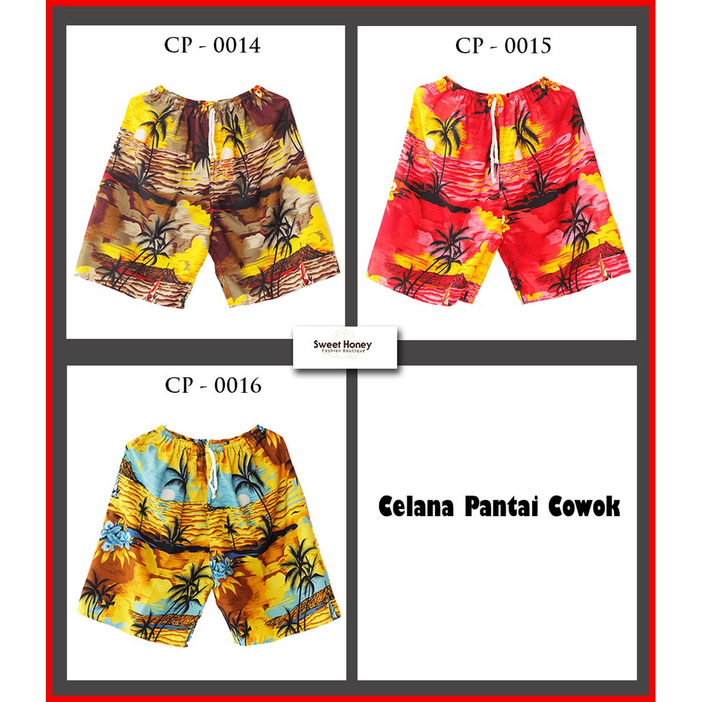 Sweet Honey ~ Celana Pantai Bali Hawaii Dan motif Garis Untuk Cowok | Grosir Celana Pantai Pendek