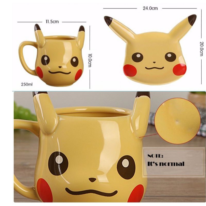 gelas mug pikachu pokemon paket piring kecil dan mangkok