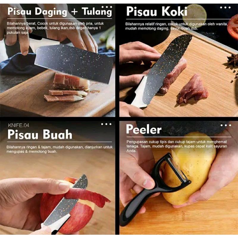 SET PISAU DAPUR HITAM KERAMIK MEWAH ISI 5 PCS MURAH