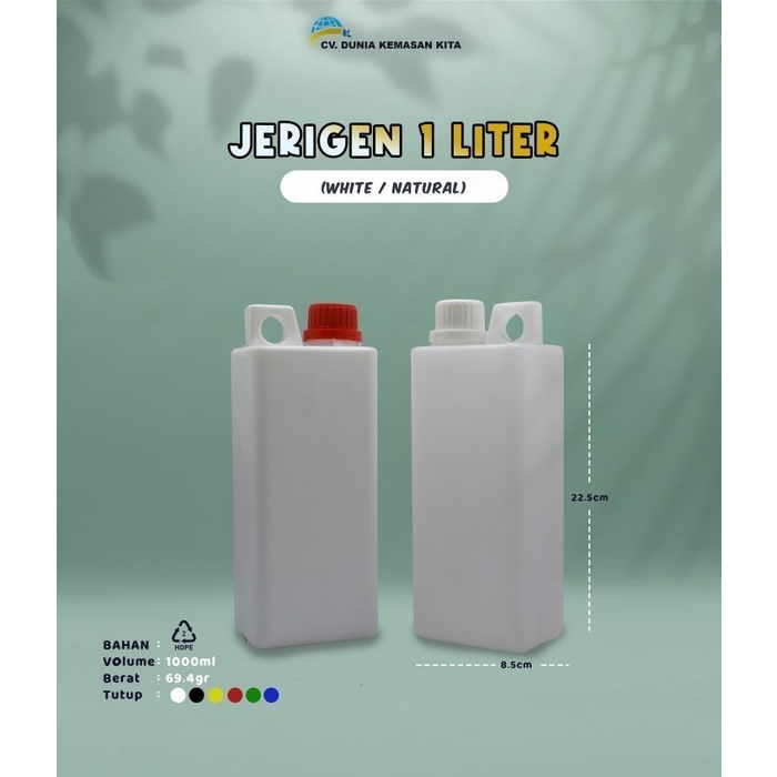 Jerigen plastik 1 Liter Panjang - Putih/Bening - Botol Madu -Botol Pupuk