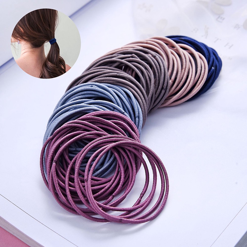 Ikat Rambut Korea 5 warna Karet Gelang Tali Rambut Estetic Isi 100pcs Free pouch