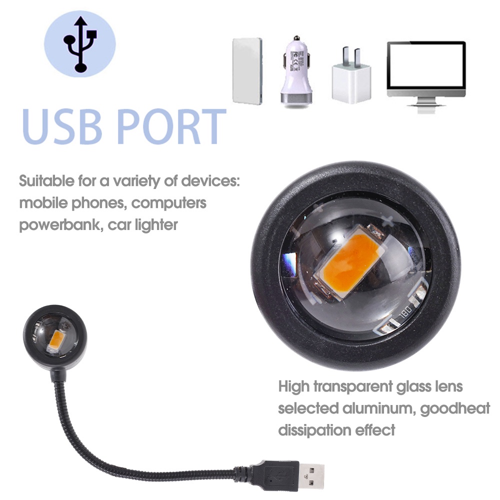 360° Lampu Tidur Led USB Model Matahari Terbenam Bisa Berputar Untuk Dekorasi Kamar