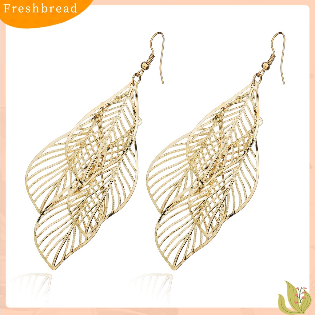 【Fresh】Women's Retro Baroque Style Cluster Hollow Leaves Tassels Hook Dangle Earrings