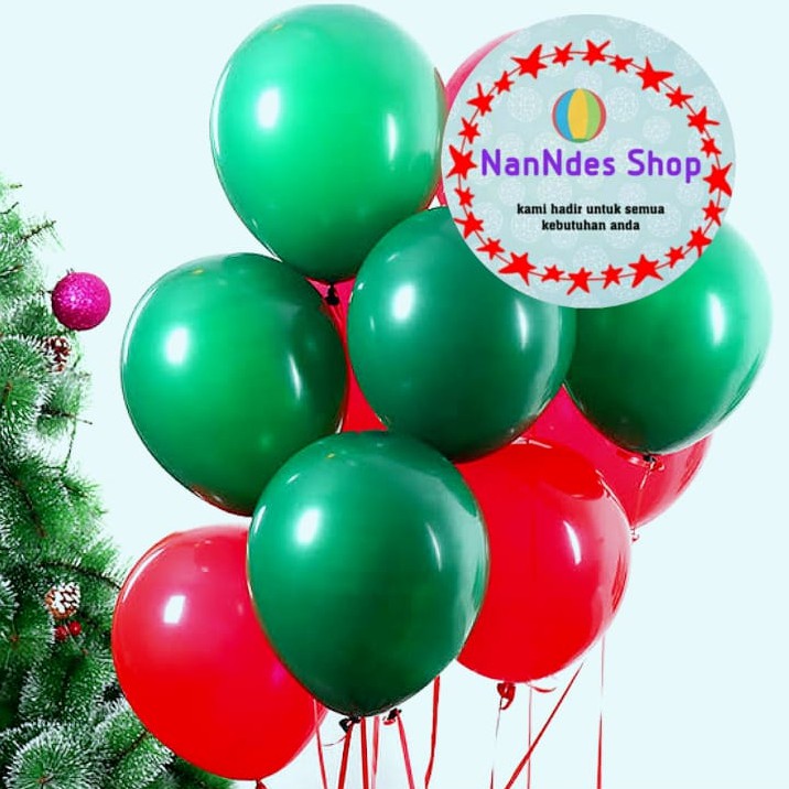 Balon Merah Hijau- Balon natal -Balon metalik  dekorasi Merry Christmas