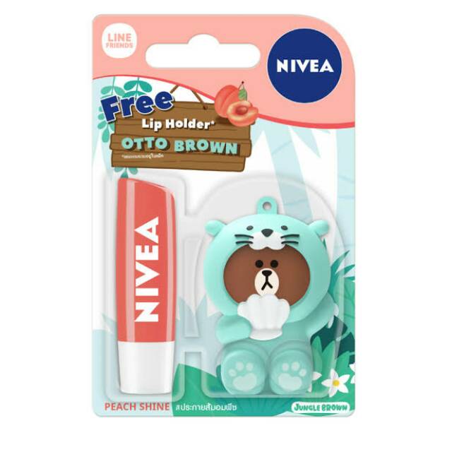 NIVEA Lip Balm Peach Shine Line Friends Holder Otto Brown (4.8g)