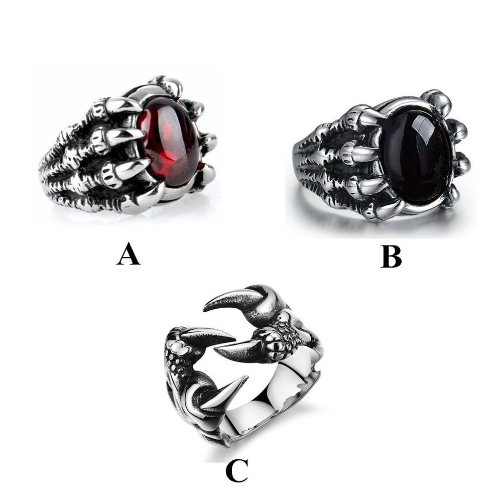 Lily Naga Cakar Cincin Fashion Pria Batu Permata Merah Hip Hop Gothic