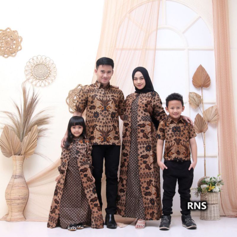 Batik Couple Keluarga Gamis Busui Motif Prasasti Batik Keluarga Seragam