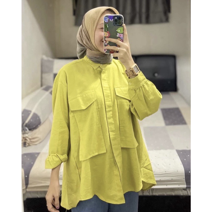 RX FASHION - PUTRI BLOUSE TWISTCONE / Pita Pocket XXL/ Atasan kemeja Kancing - NN