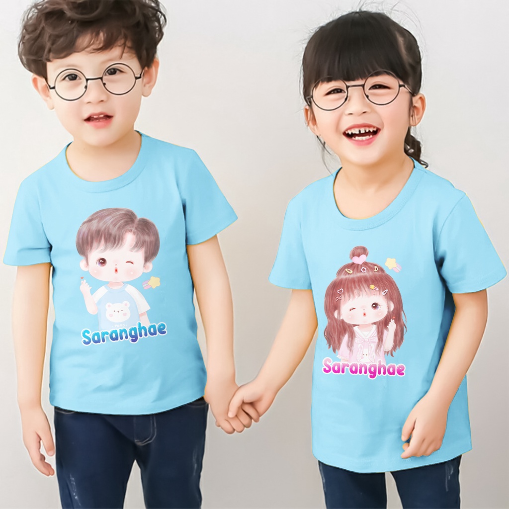 Kaos Couple Anak 1-12 Tahun Laki Laki Perempuan Unisex Sibling Tee Series Saranghae Boys &amp; Girls