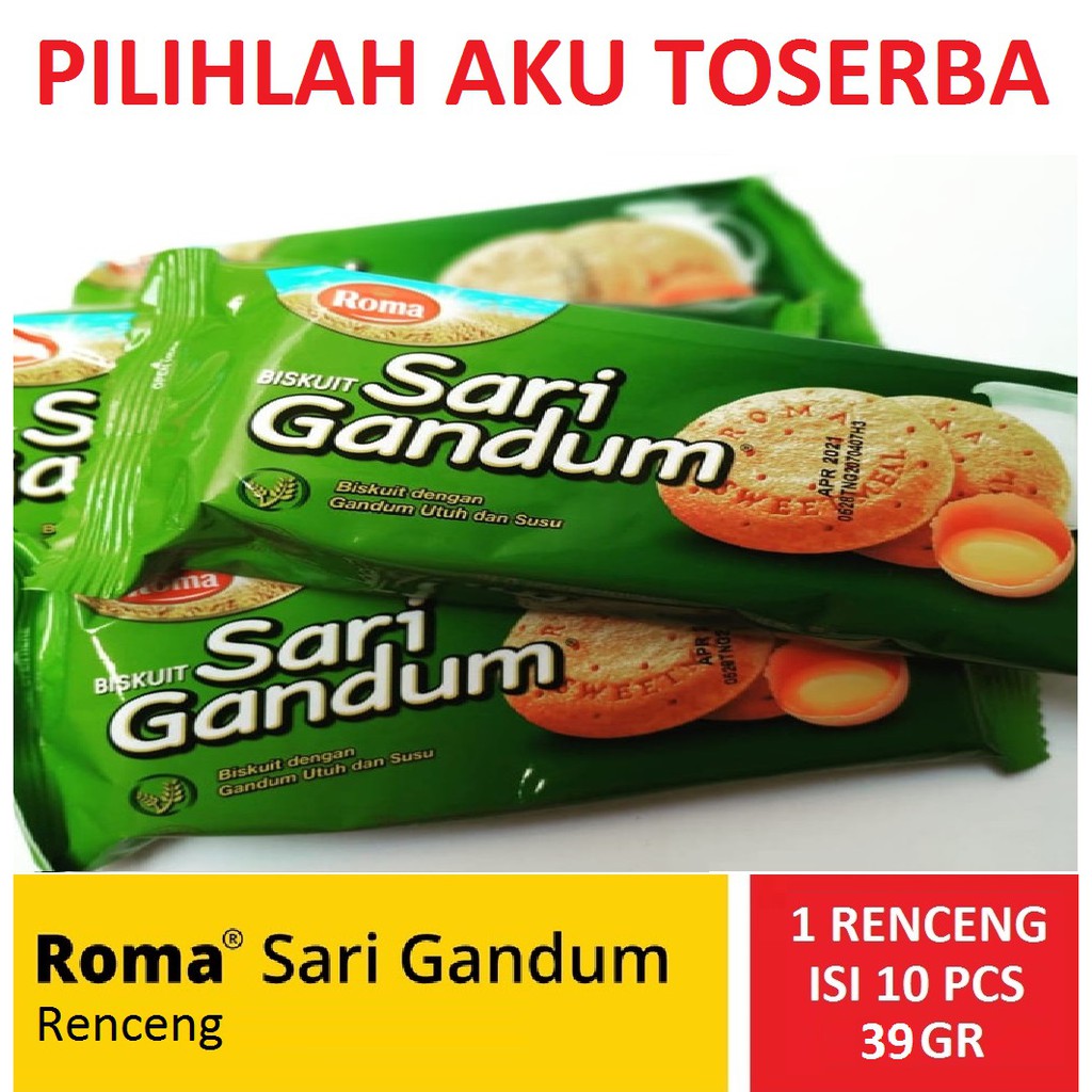 Biskuit Roma Sari Gandum Renceng 39 Gram - ( HARGA 1 RENCENG ISI 10 SACHET )