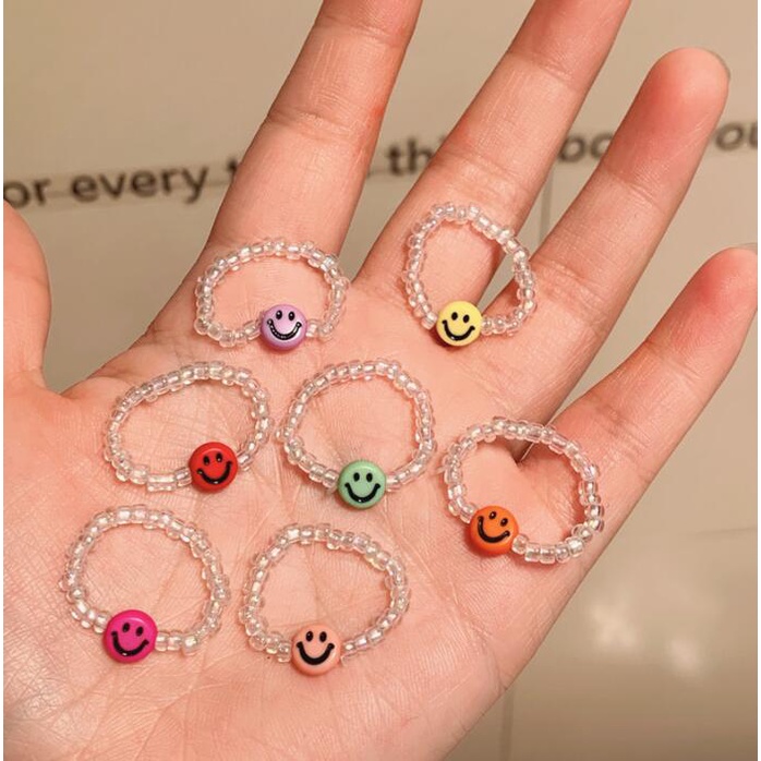 Current Fashion Smiley Butterfly Bead Ring Trend Transparent Ring for Women Jewelry Accessories