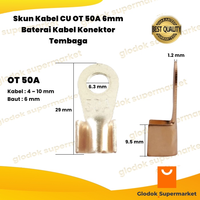 Skun Kabel CU OT 50A 6mm Baterai Kabel Konektor Tembaga