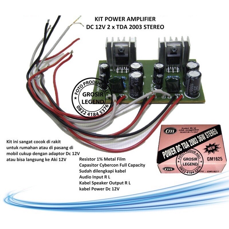 Kit power amplifier DC 12V TDA 2003 stereo GM 1625
