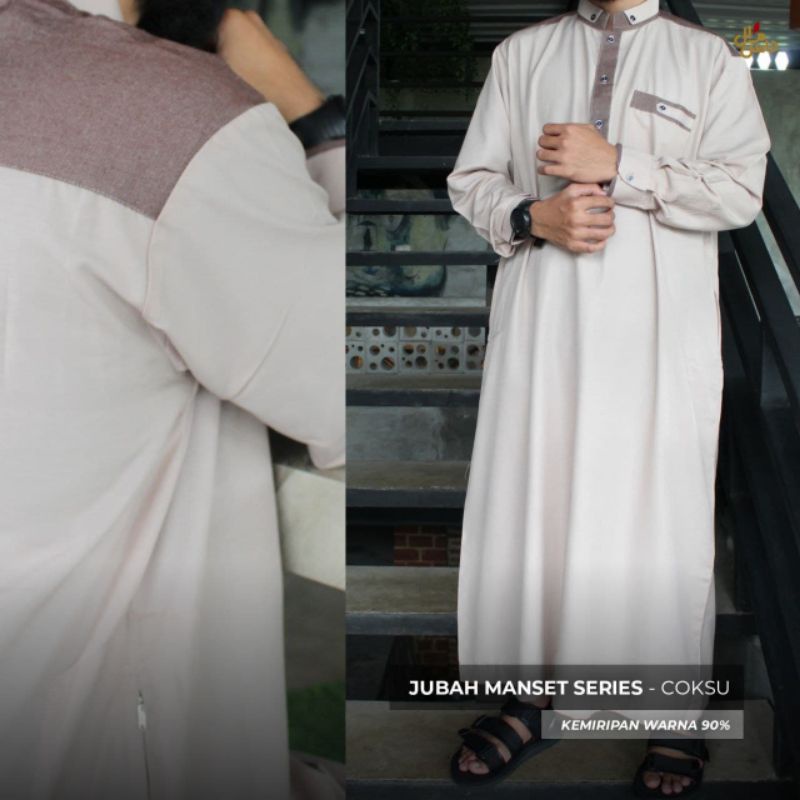 Baju Jubah Gamis Pria Lengan Panjang Model Saudi Bahan Katun Dengan Manset di Lengan-6