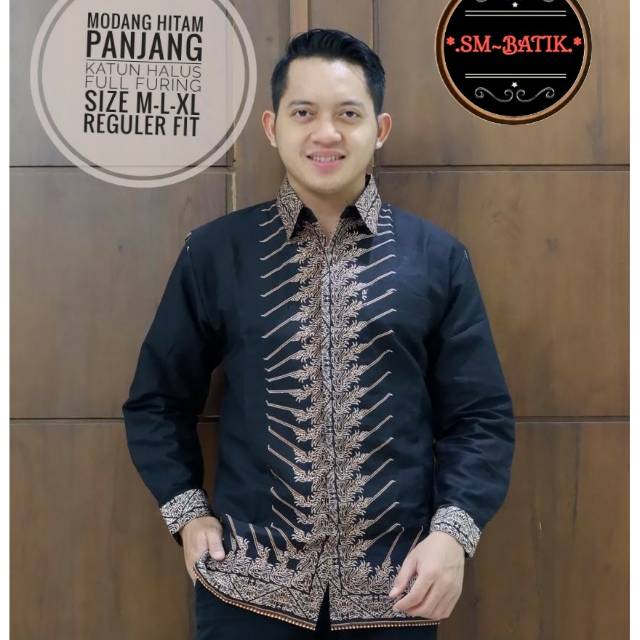 Kemeja Batik Lengan Panjang Warna Biru/Hitam/Merah MODANG PANJANG Lapis Furing