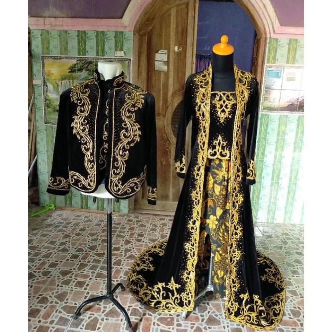 couple kebaya dan beskap bludru pengantin full payet