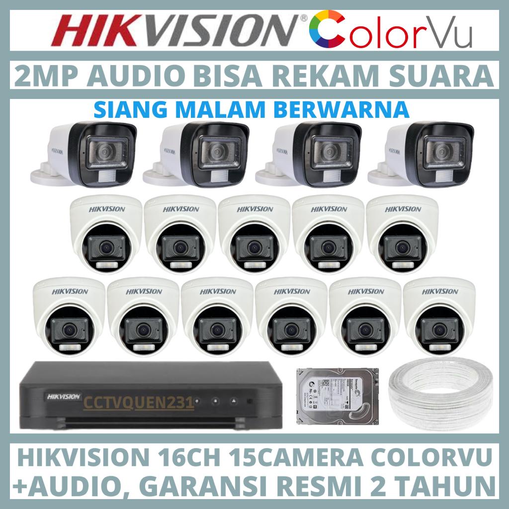 PAKET CCTV HIKVISION COLORVU 2MP 16 CHANNEL 15 CAMERA TURBO HD KAMERA