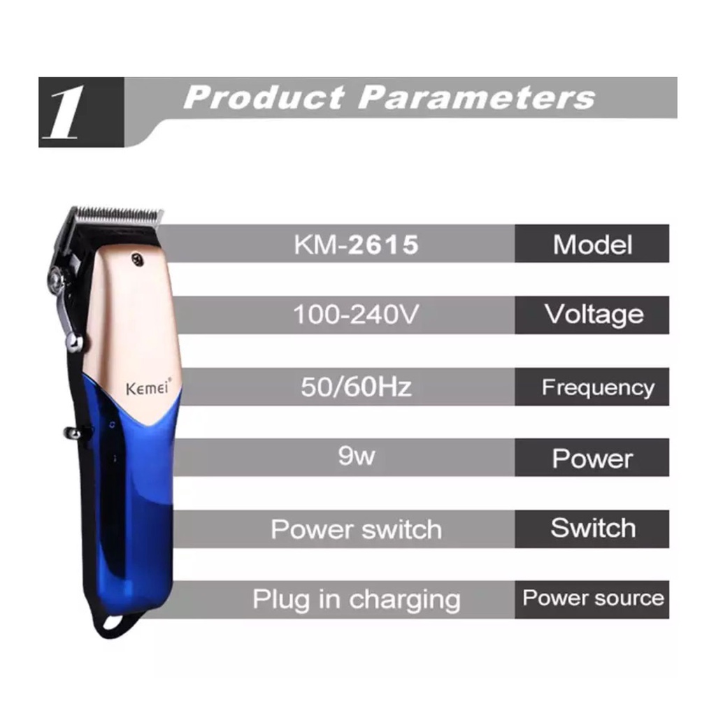 Kemei KM-2615 Alat Cukur Rambut Original Hair Clipper Professional Elektrik Rechargeable Cordless Cukuran KM 2615