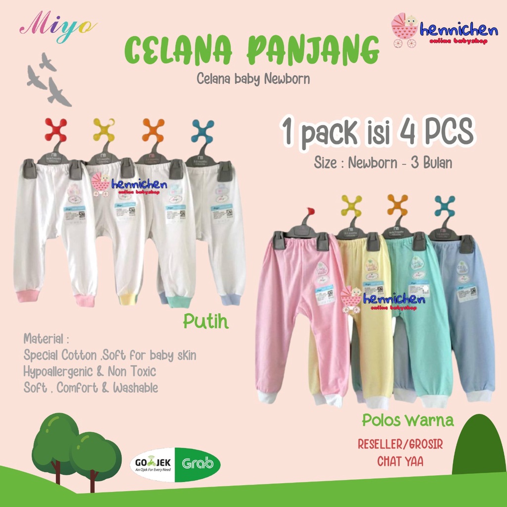 MIYO 4 Pcs Celana Panjang PUTIH LIST / Baby Newborn (0-3M)