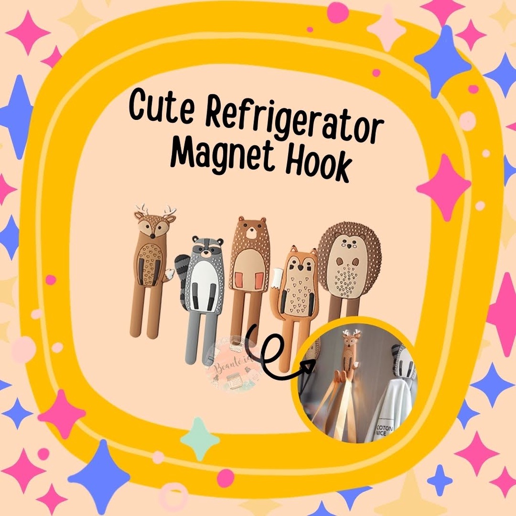 Gantungan Dekorasi Magnetik Kulkas Meja Dinding Lemari Besi Lucu Model Binatang Landak Rubah Refrigerator Hooks Hanger Fridge Sticker Key Holder Gift Hadiah