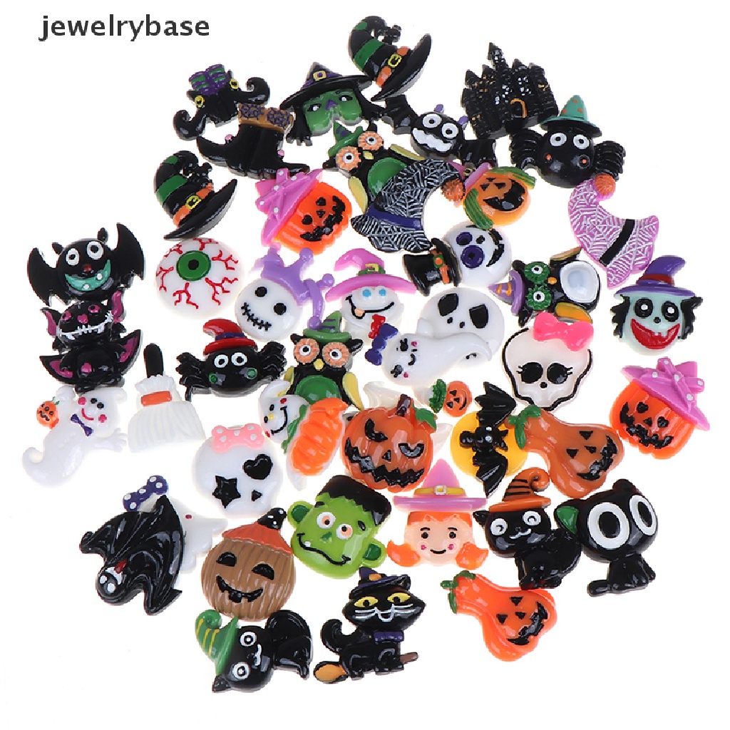 10 Pcs cabochon flatback Desain Labu Hantu Halloween Bahan resin