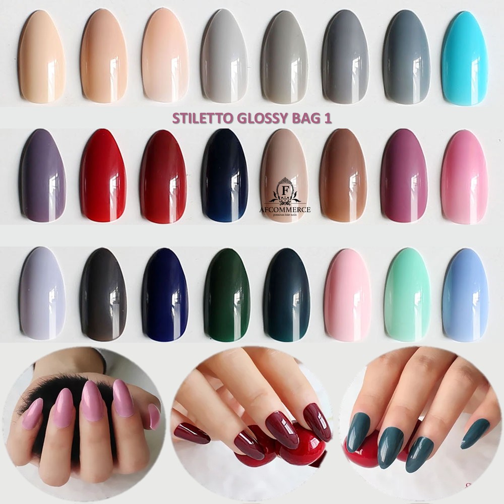 KUKU PALSU FAKE NAILS STILETTO GLOSSY STYLE 24PCS  BAG 1