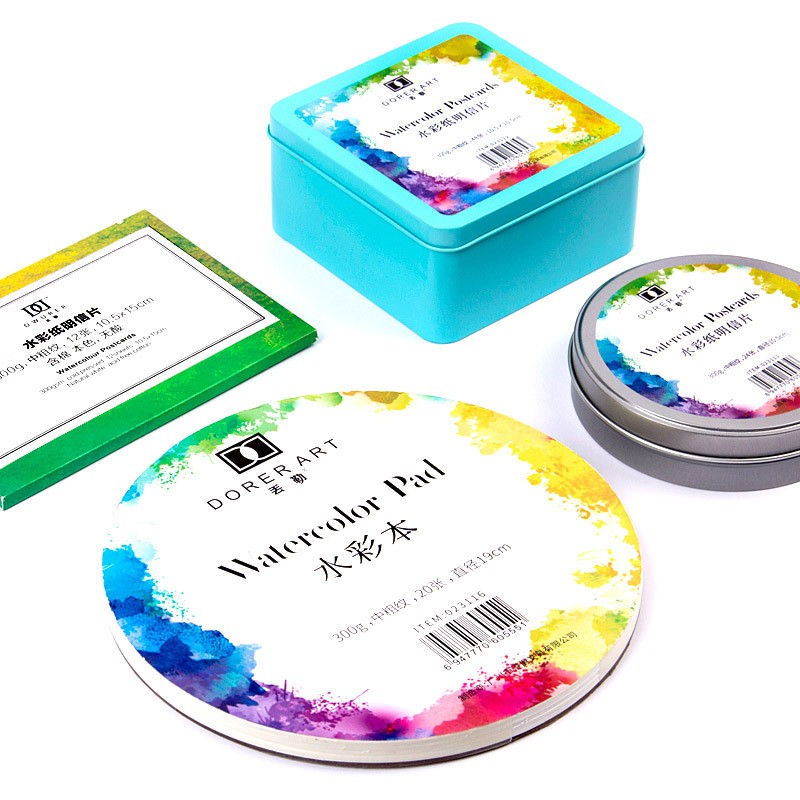 

Kertas Watercolor / Watercolor Postcard Paper With Metal Box - 24pcs (Round / Bulat)