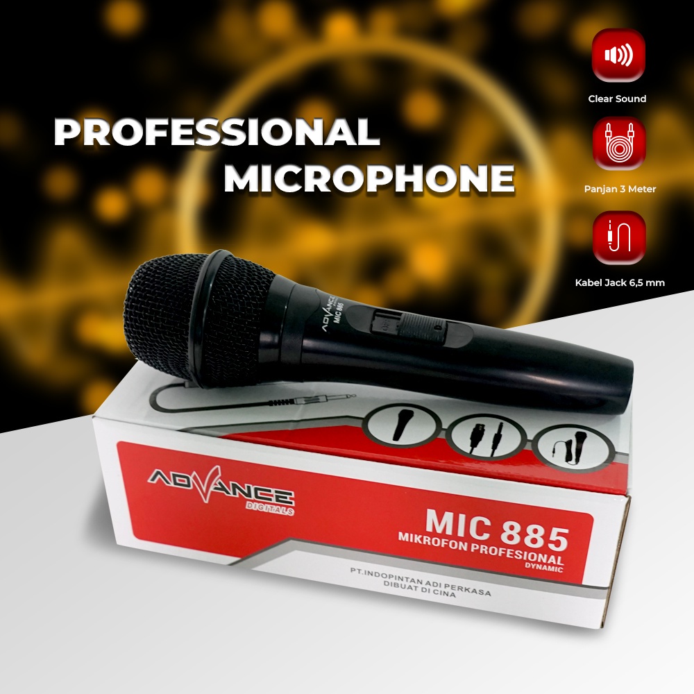 Advance Mic Karaoke Profesional Dynamic Microphone Mic Kabel MIC885 - Microphone Advance 885 / Mic Karaoke Universal Mikrofon Original - ADVANCE MIC885~FMS