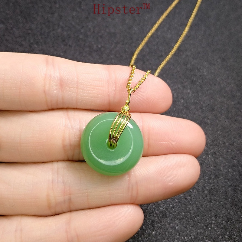 Retro Classic Fashion 24K Gold Jade Simple round Pendant Necklace