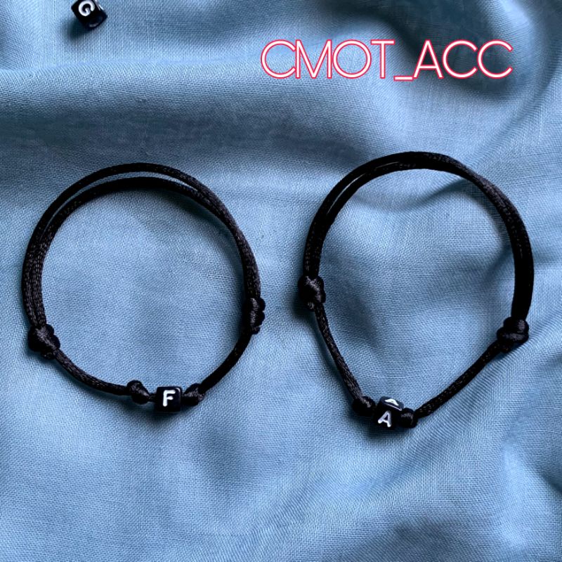 GELANG INISIAL HURUF DADU / GELANG COUPLE TALI SATIN 2MM