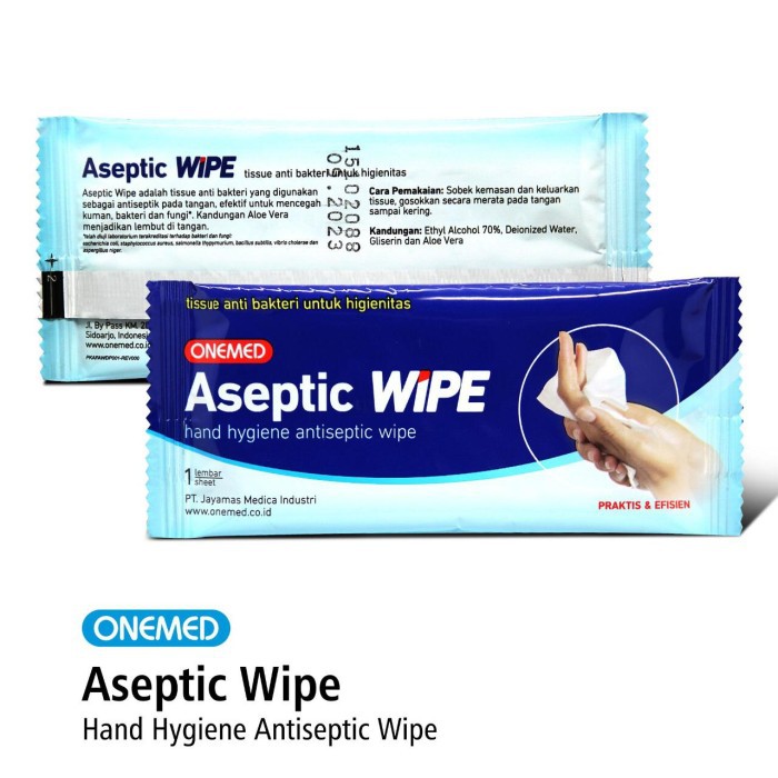 Onemed Onewipe / Aseptic wipe tisu Basah Tissue Desinfektan 1 Box Isi 50 Sachet