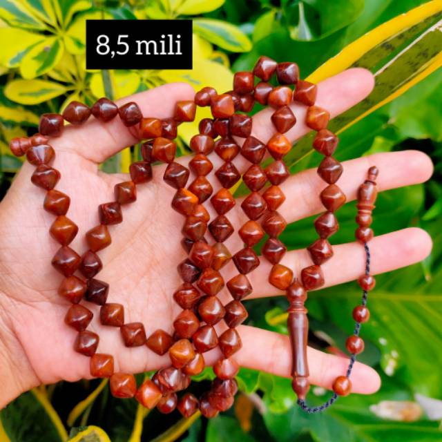 Tasbih 99 kokka kaukah wajik polos 8,5 mm coklat