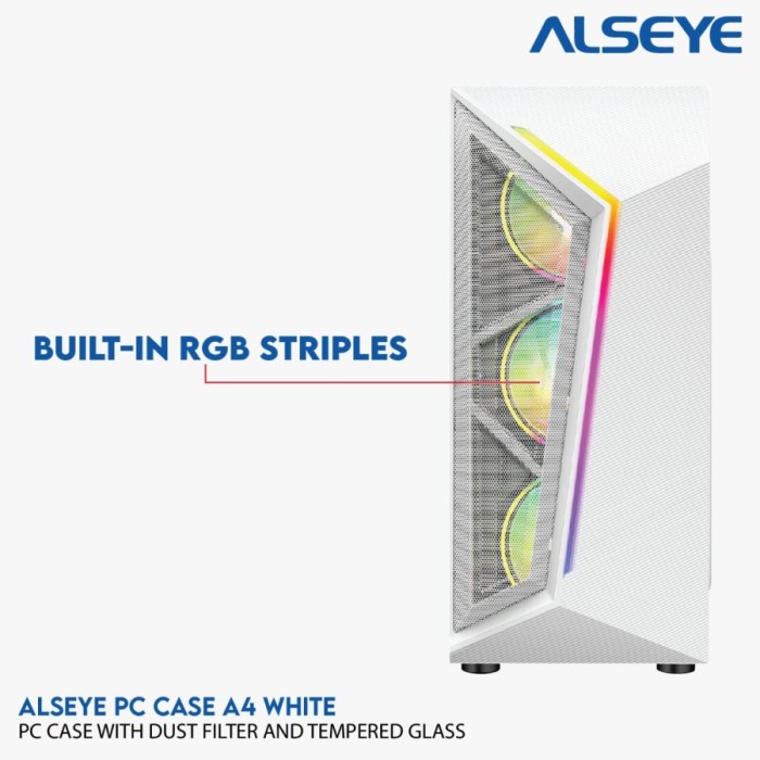 Casing PC / Komputer Alseye A4 Putih Tempered Glass