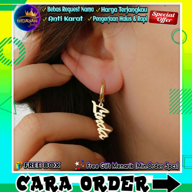 Anting Nama Gold Lapis Emas Murah Anting Kekinian Custom Nama Unik Anting Anak dan Dewasa
