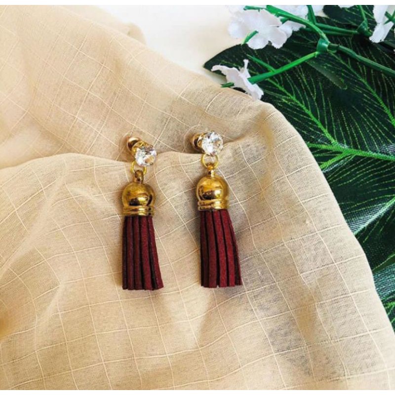 [Neshope] Anting Pesta Tassel Rumbai Merah Permata