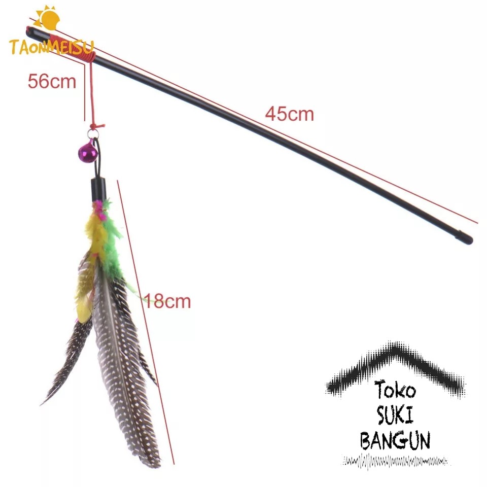 Cat Toy Stick Pet Teaser Feather Stick Fishing Mainan Kucing Lonceng