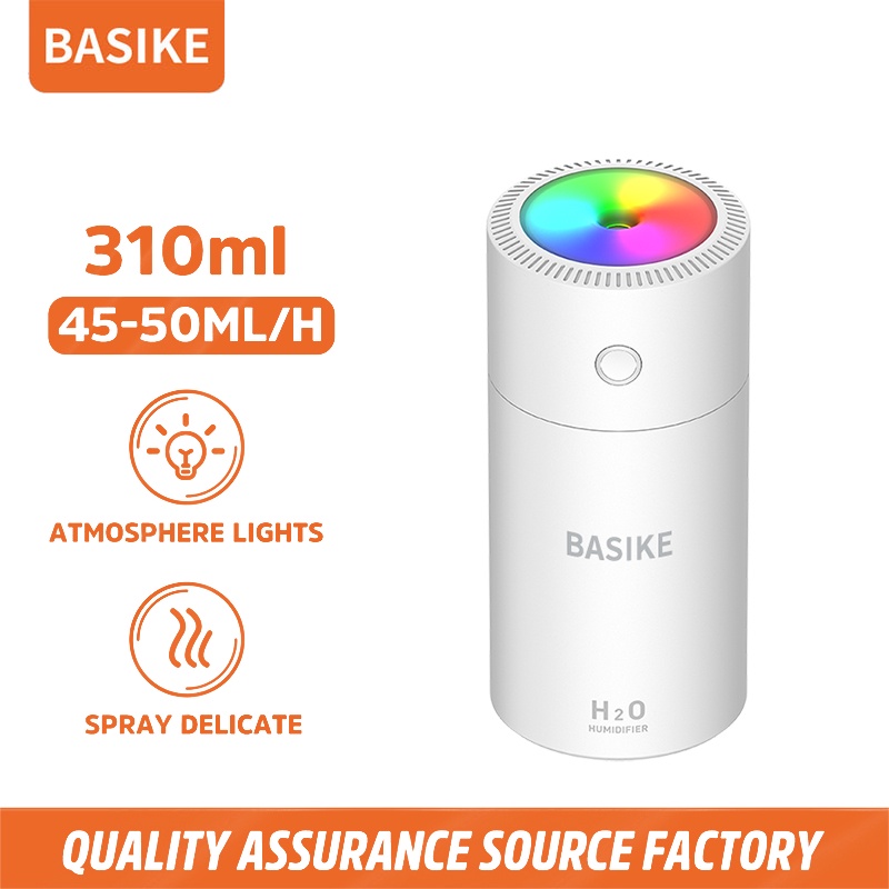 BASIKE Colorful Cool Mini Mist Humidifier USB Personal Desktop Humidifier for Car Office Room Bedroom,etc Auto Shut-Off Super Quiet Night Light Function-07 Putih