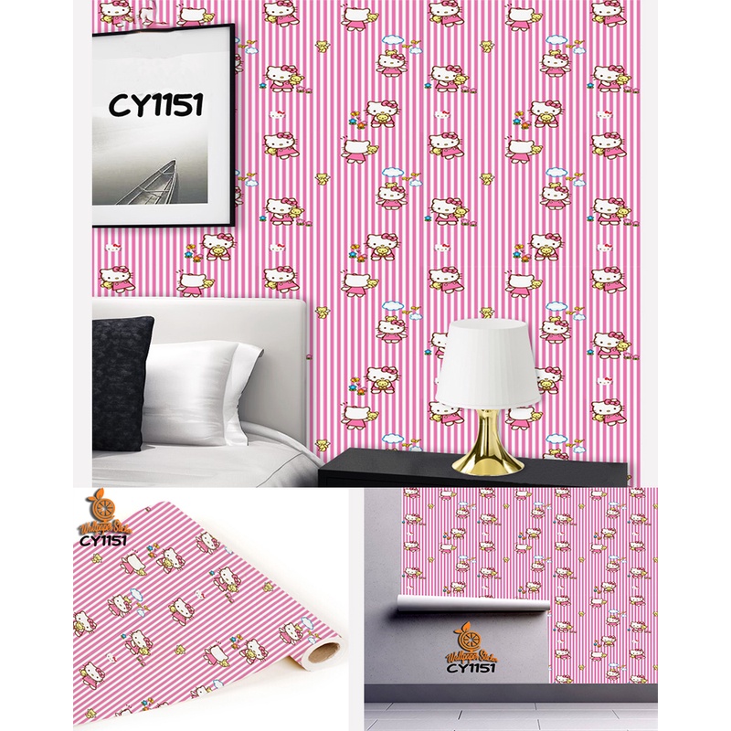 Wallpaper Stiker Dinding Kamar Tidur Wallstiker 45cm x 8m Stiker Dinding Anak Motif Karakter Wallpaper Dinding Anak Aesthetic Pink