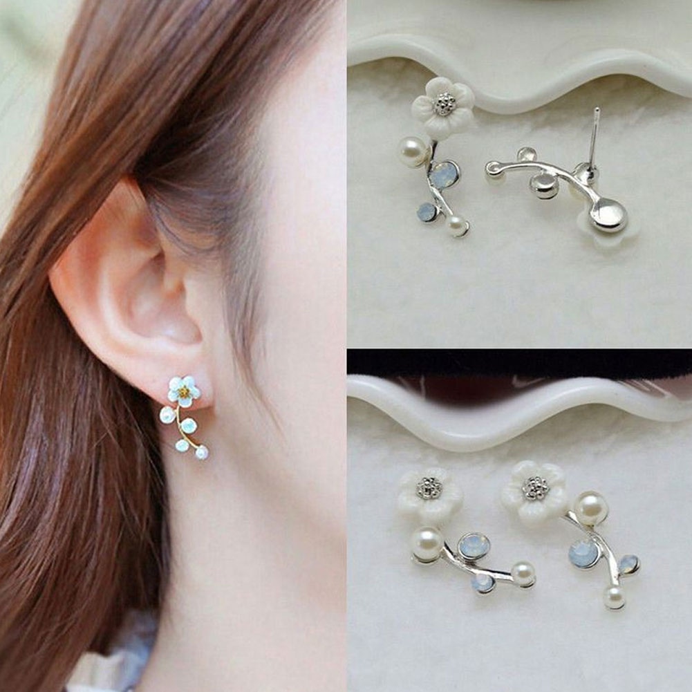 Hu Hu Hu Hu Hu Alat Bantu Pasang Kacamata♡ Anting Tusuk Gantung Desain Bunga Hias Mutiara Imitasi Gaya Elegan Untuk Wanita