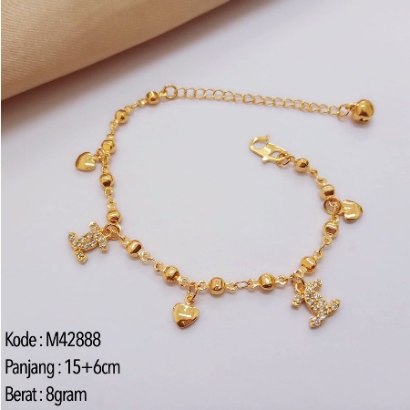 Gelang Tangan Rantai Titanium Wanita Dewasa Lapis Emas 24karat Gantung Love