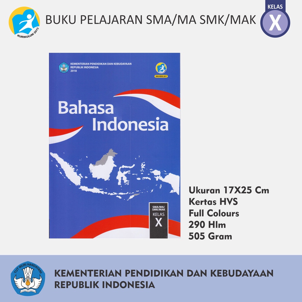 Buku Pelajaran Tingkat SMA MA MAK SMK Kelas X Bahasa Indonesia Inggris Matematika IPA IPS Penjaskes Seni Budaya PPKn Kemendikbud-X B INDONESIA