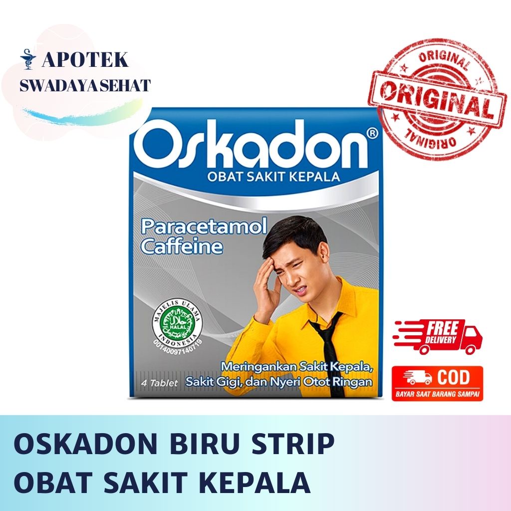 OSKADON Biru Strip 4 Tablet - Obat Sakit Kepala Parasetamol Paracetamol