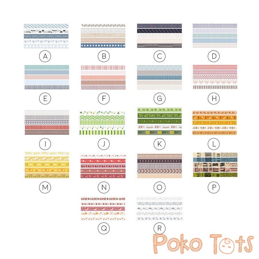 PMM  Masking Tape Set 5pc Fresh Pattern 1cm x 2m Masking Tape Selotip Pola Warna-Warni