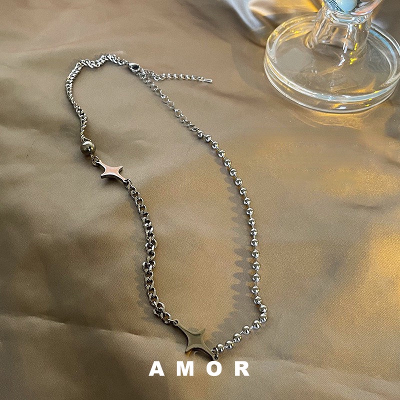 Kalung Rantai Bahan Stainless steel Desain Bintang Mosaic Ukuran Kecil Gaya Hip Hop Untuk Wanita 2022