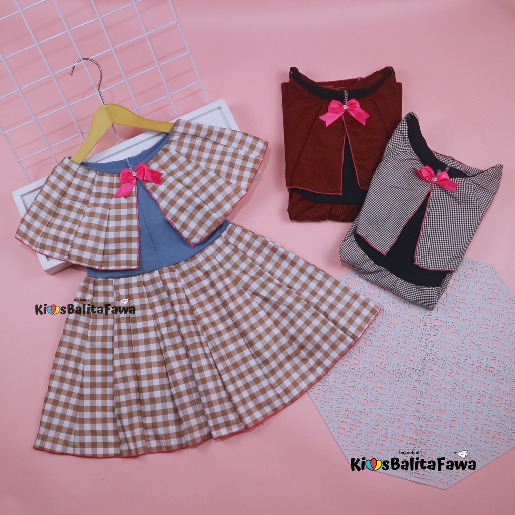 Dress Yolla size 1-2 Tahun / Dres Cape Anak Perempuan Murah Gaun Pesta Baju Kensi Cewek Katun Adem babycinnamon